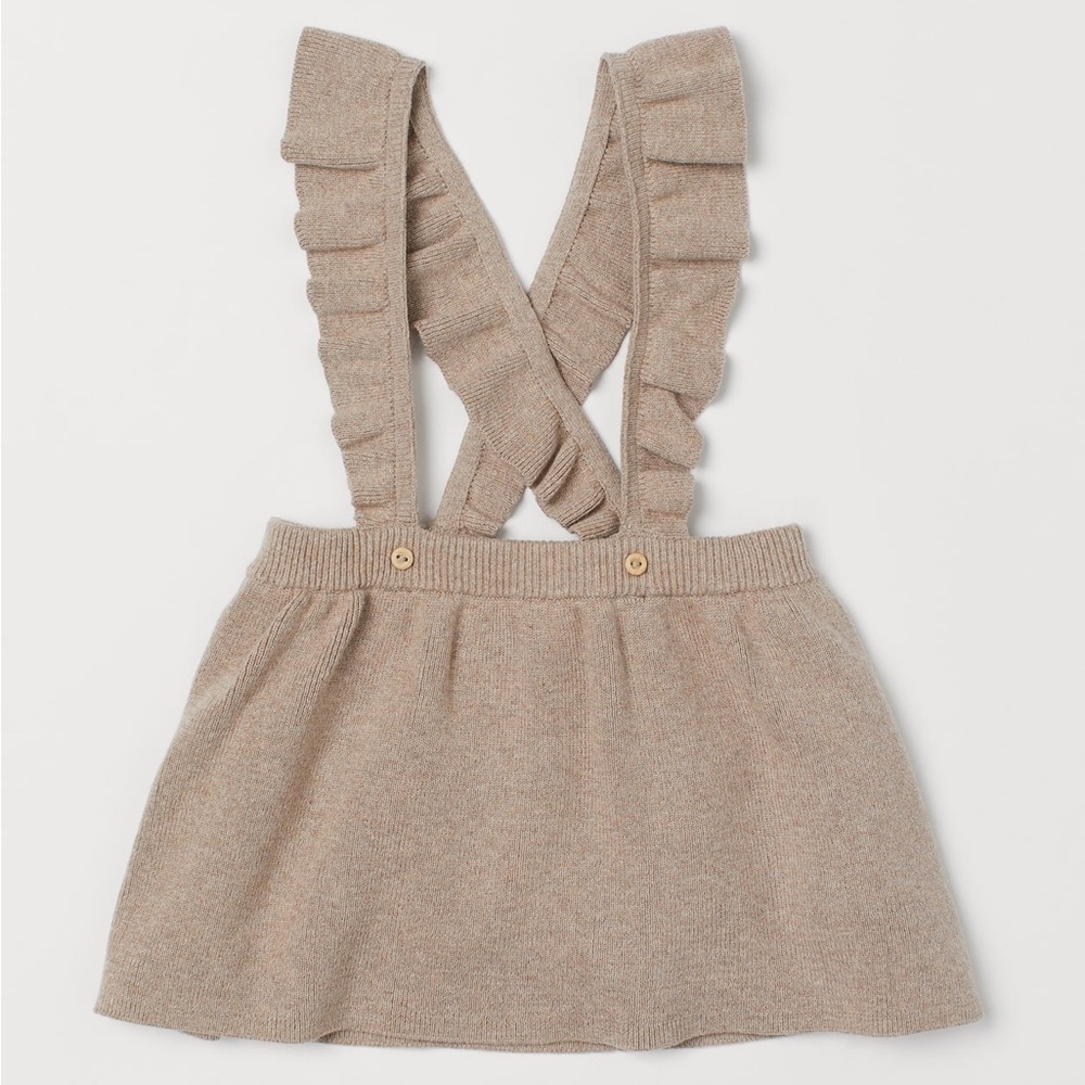 H&M Fine-knit Skirt with Ruffled Straps Light Beige Lightly Ribbed Size 9 Months